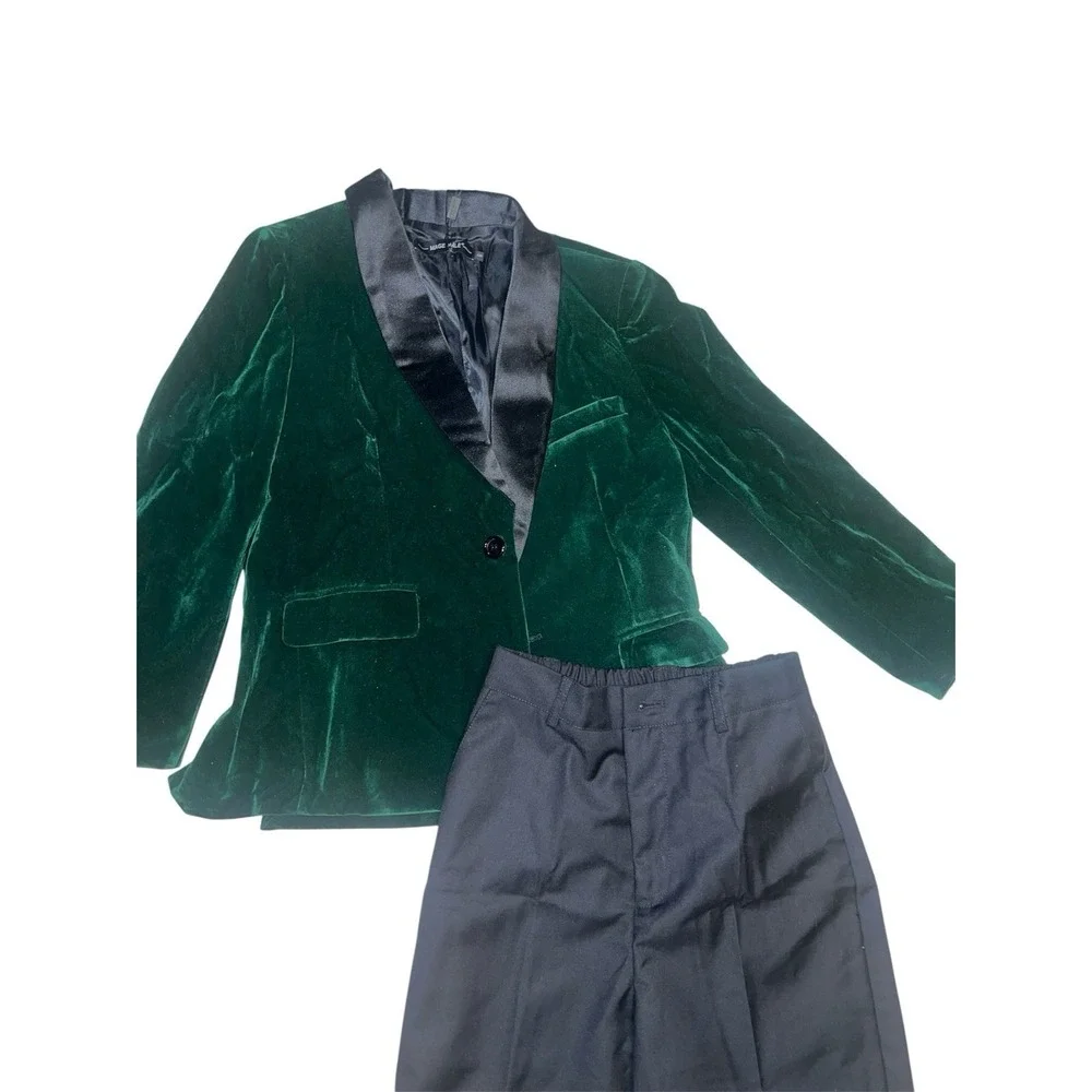 Boys' Suit Set Size 8 KIDS Green Velvet Tuxedo w Suspenders for Wedding Suit
